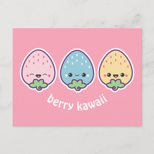 Kawaii Pastel Strawberries Postkarte (Vorderseite)