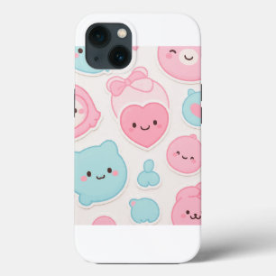 Kawaii Pastel Süße Gesichter Sticker Set – Rosa & Case-Mate iPhone Hülle