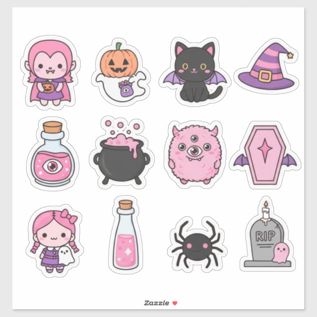 Kawaii Pastel Vampire & Friends Sticker Pack (Blatt)