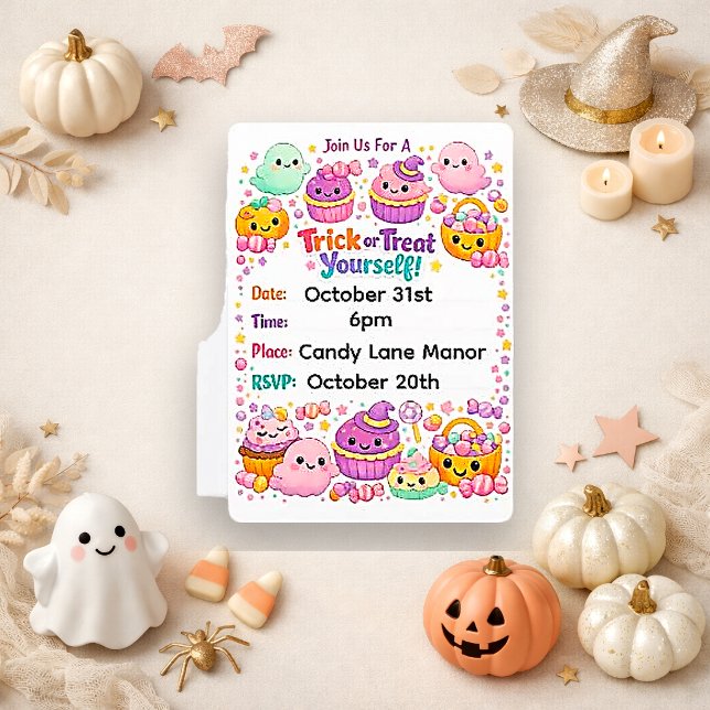 Kawaii Pastell-Chibi-Geist Halloween Einladung (Von Creator hochgeladen)