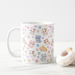 Kawaii-Pastell-Kätzchen-und-Blumen-Muster-Tasse Kaffeetasse