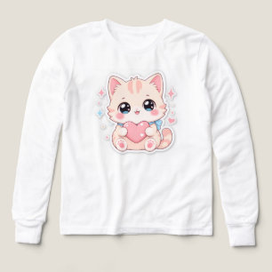 Kawaii Pastell-Katze Herz Süße Mädchen T-Shirt