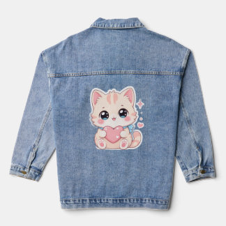 Kawaii Pastell-Katzen-Herz Süße Damenjacke Jeansjacke