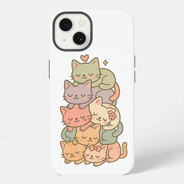 Kawaii Pastell-Katzen-Stack-Schlaf-Sticker iPhone Hülle (Rückseite)