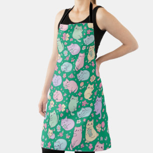 Kawaii Pastell Katzen und Blumen Muster Schürze
