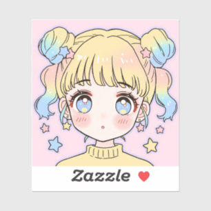 Kawaii Pastell-Star-Mädchen-Porträt Aufkleber