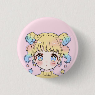 Kawaii Pastell-Star-Mädchen-Porträt Button