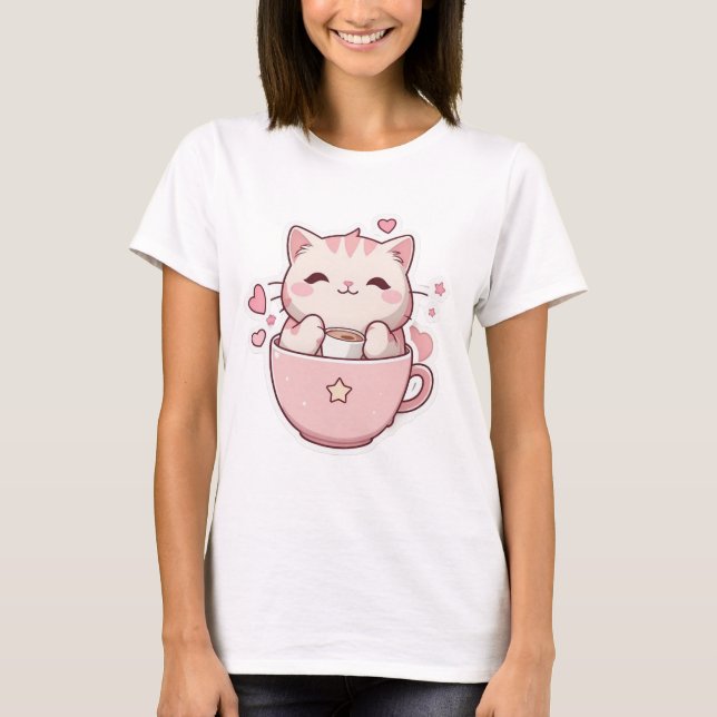 Kawaii Pastellrosa Katzenkatze T - Shirt (Vorderseite)