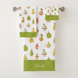 Kawaii pattern of funny pears badhandtuch set