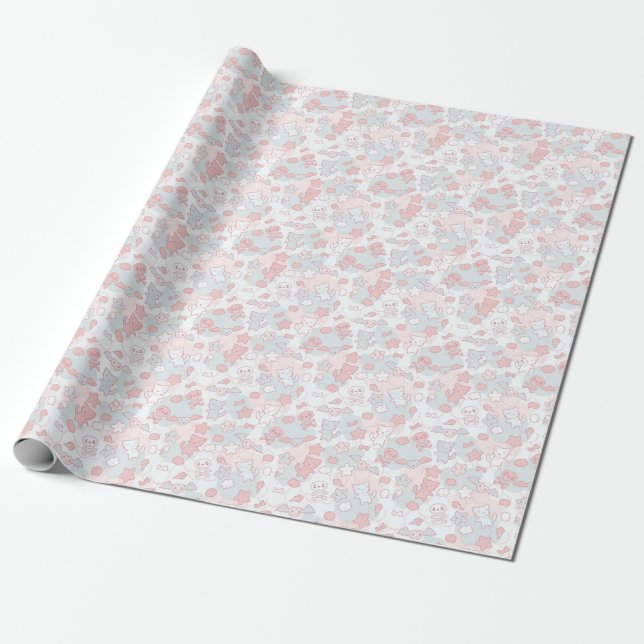 Kawaii Pattern With Doodle Geschenkpapier (Ungerollt)