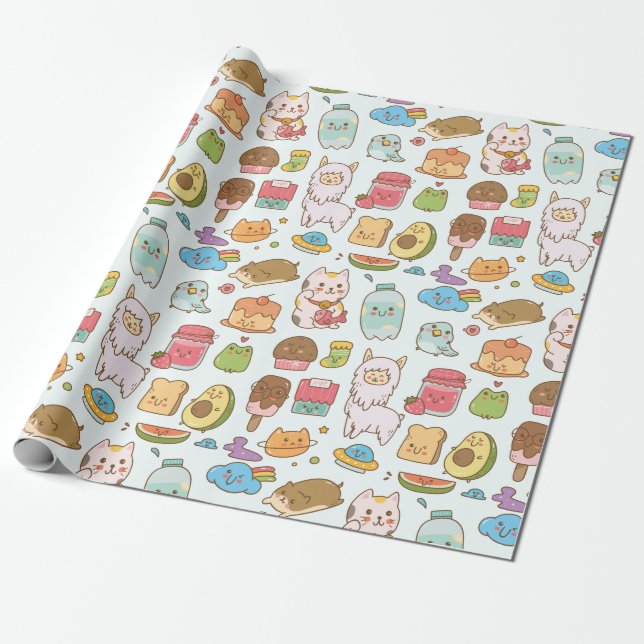 Kawaii Pattern Wrapping Paper Geschenkpapier (Ungerollt)