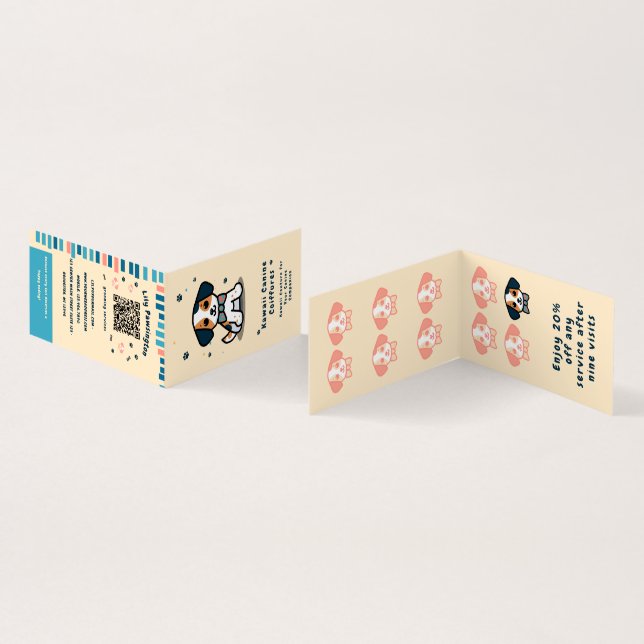 Kawaii Paws Delight Hunde Grooming Rabatt Visitenkarten (Innenseite und Außenseite)