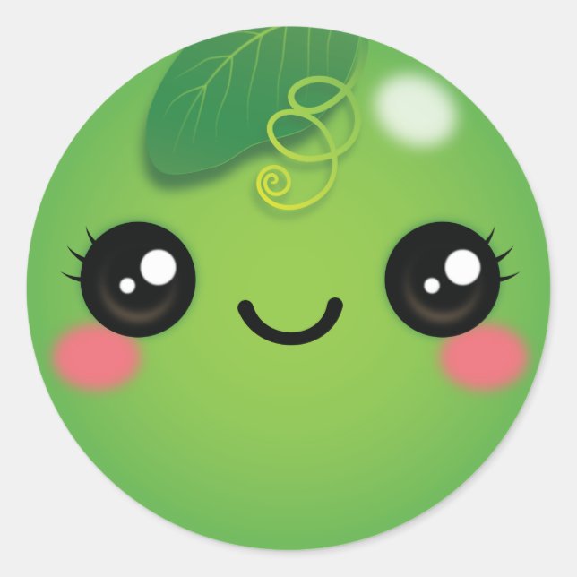 Kawaii Pea Classic Round Sticker (Vorderseite)