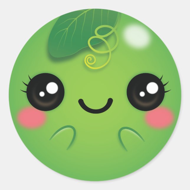Kawaii Pea Runder Aufkleber (Vorderseite)