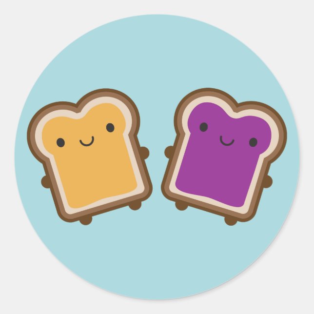 Kawaii Peanut Butter & Jelly Sandwich Couple Runder Aufkleber (Vorderseite)