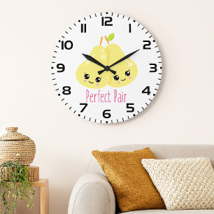 Kawaii Pear Couple Perfect Pair Funny Pub Große Wanduhr