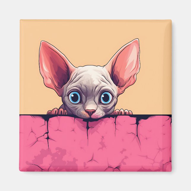 Kawaii Peeking Niedlich Sphynx Cat Magnet (Vorne)