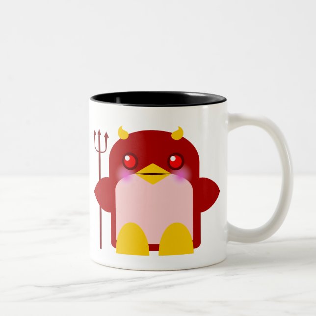 Kawaii Penguin Devil Halloween Zweifarbige Tasse (Rechts)