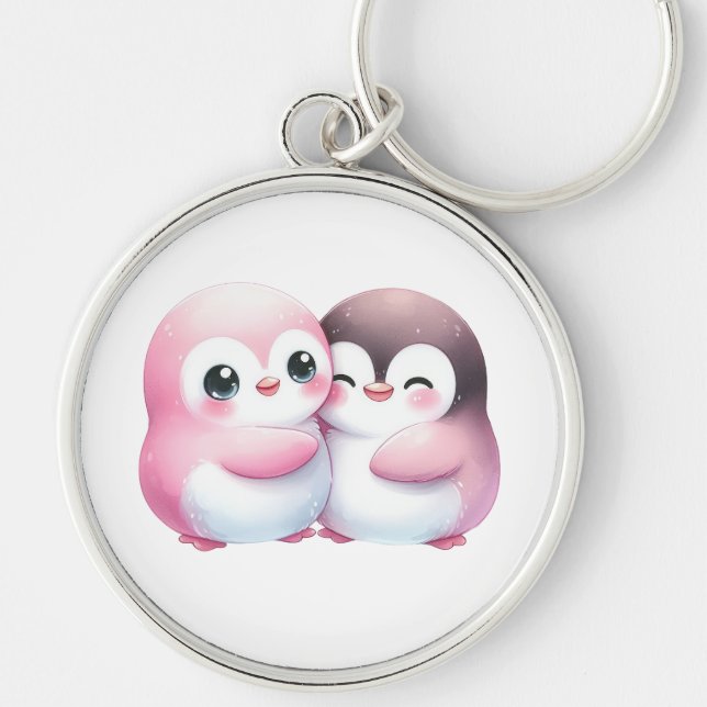 Kawaii Penguin Hug Schlüsselanhänger (Vorne)