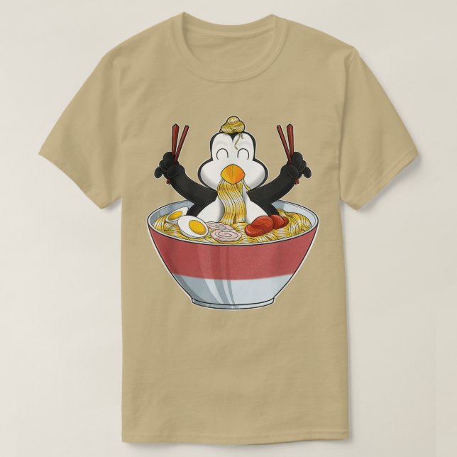 Kawaii Penguin Japanisch Ramen Noodles I Otaku Ani T-Shirt (Design vorne)