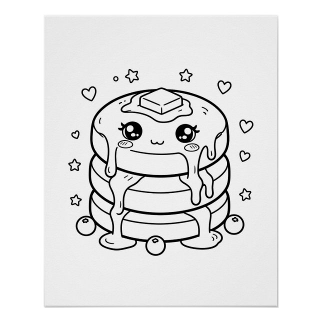 Kawaii Pfannkuchenstapel Färbung Poster (Vorderseite)