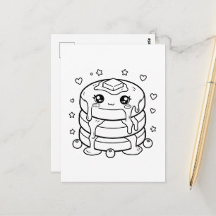 Kawaii Pfannkuchenstapel Färbung Postkarte