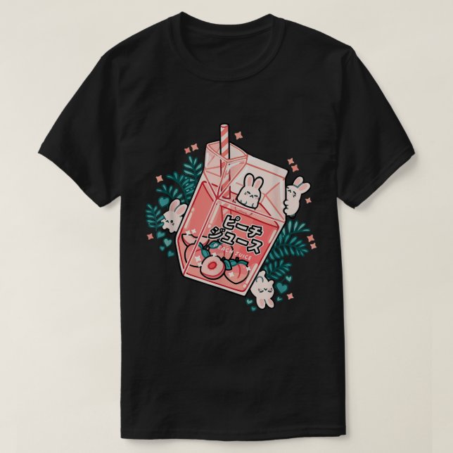 Kawaii Pfirsichsaft-Hasen-Design T-Shirt (Design vorne)