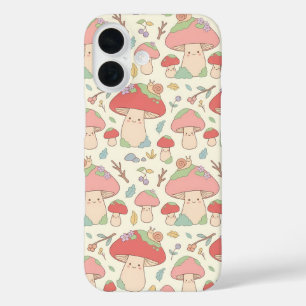 Kawaii-Pilz-Schnecken-Muster-Handyhülle iPhone 16 Hülle
