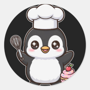 Kawaii Pinguin Koch Cupcake Runder Aufkleber