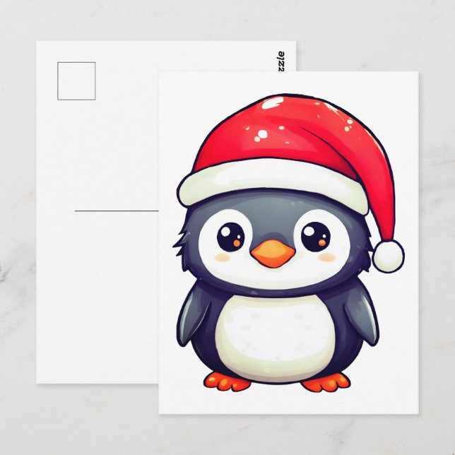 Kawaii Pinguin Tragen eine gemütliche Weihnachtsma Postkarte (Vorne/Hinten)