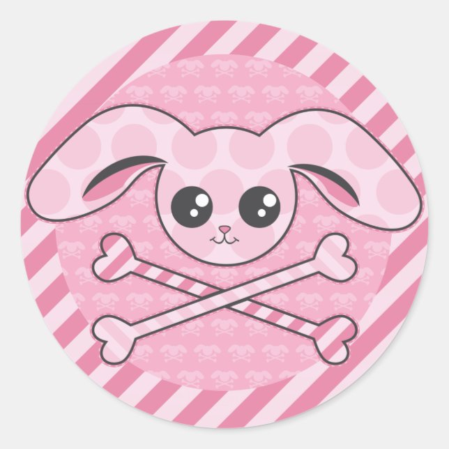 Kawaii Pink Bunny Skull Runder Aufkleber (Vorderseite)