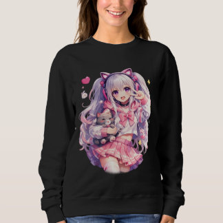 Kawaii Pink Catgirl Cheer Pose Sweatshirt