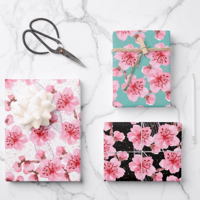 kawaii pink cherry blossoms geschenkpapier set (Vorderseite)