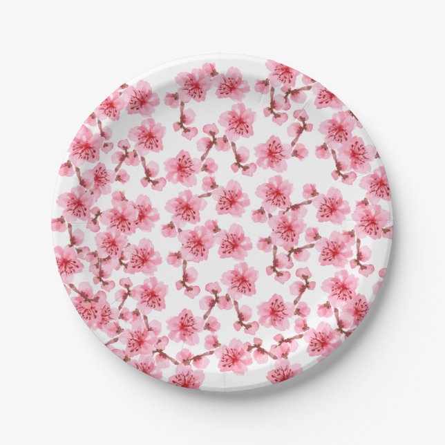 kawaii pink cherry blossoms pappteller (Vorderseite)