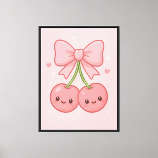 ✨ Kawaii Pink Cherry Bow Wall Art - Niedliche Ästh Leinwanddruck