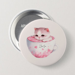 Kawaii Pink Chibi Katze mit Niedlicher Krone Button