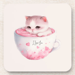 Kawaii Pink Chibi Katze mit Niedlicher Krone Getränkeuntersetzer