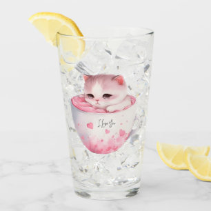 Kawaii Pink Chibi Katze mit Niedlicher Krone Glas