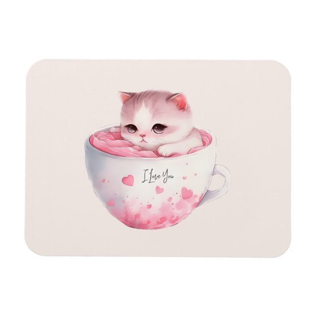 Kawaii Pink Chibi Katze mit Niedlicher Krone Magnet (Horizontal)