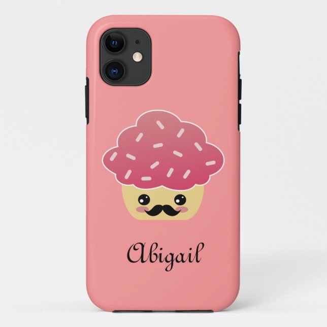Kawaii Pink Cupcake mit Mustache Case-Mate iPhone Hülle (Rückseite)