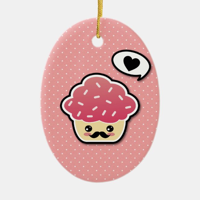 Kawaii Pink Cupcake mit Mustache Keramikornament (Vorne)