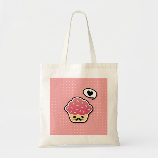 Kawaii Pink Cupcake mit Mustache Tragetasche (Vorne)