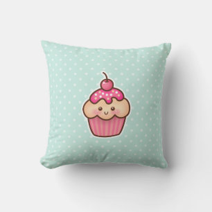 Kawaii Pink Cupcake und Niedlich Mint Blue Polka D Kissen