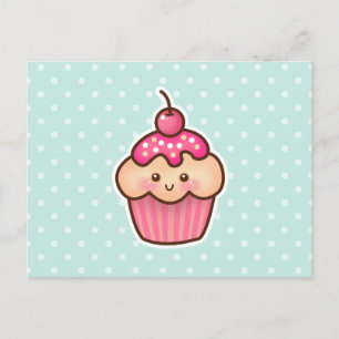 Kawaii Pink Cupcake und Niedlich Mint Blue Polka D Postkarte