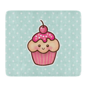 Kawaii Pink Cupcake und Niedlich Mint Blue Polka D Schneidebrett