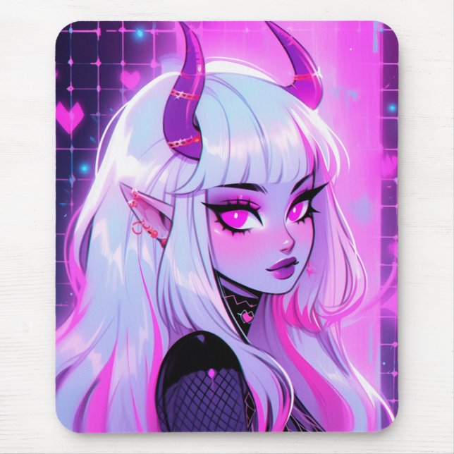 Kawaii Pink Demon Girl Mousepad (Vorne)