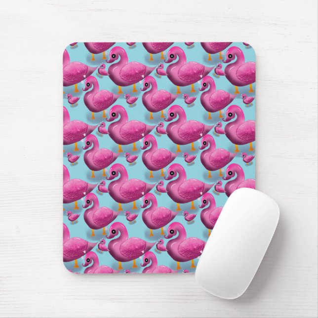 Kawaii Pink Duck Pattern – Adorable Aesthetic Maxi Mousepad (Mit Mouse)