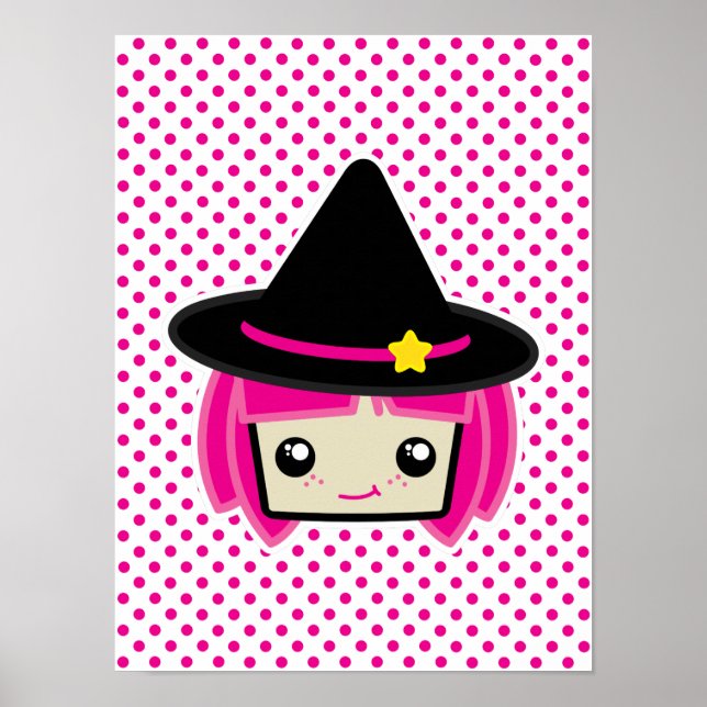 Kawaii Pink Haahaar Hexenposter Print Poster (Vorne)