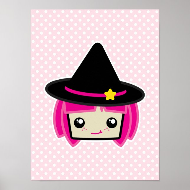 Kawaii Pink Haahaar Hexenposter Print Poster (Vorne)