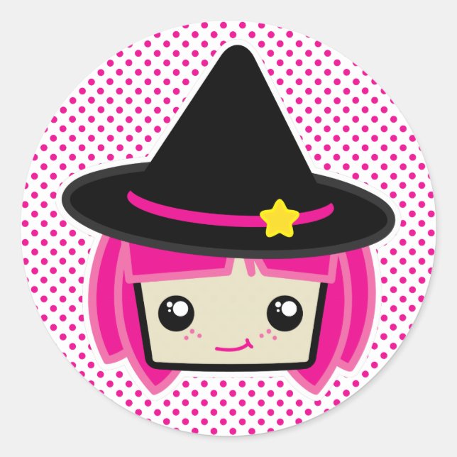 Kawaii Pink Haarbügel Hexenkleber Runder Aufkleber (Vorderseite)